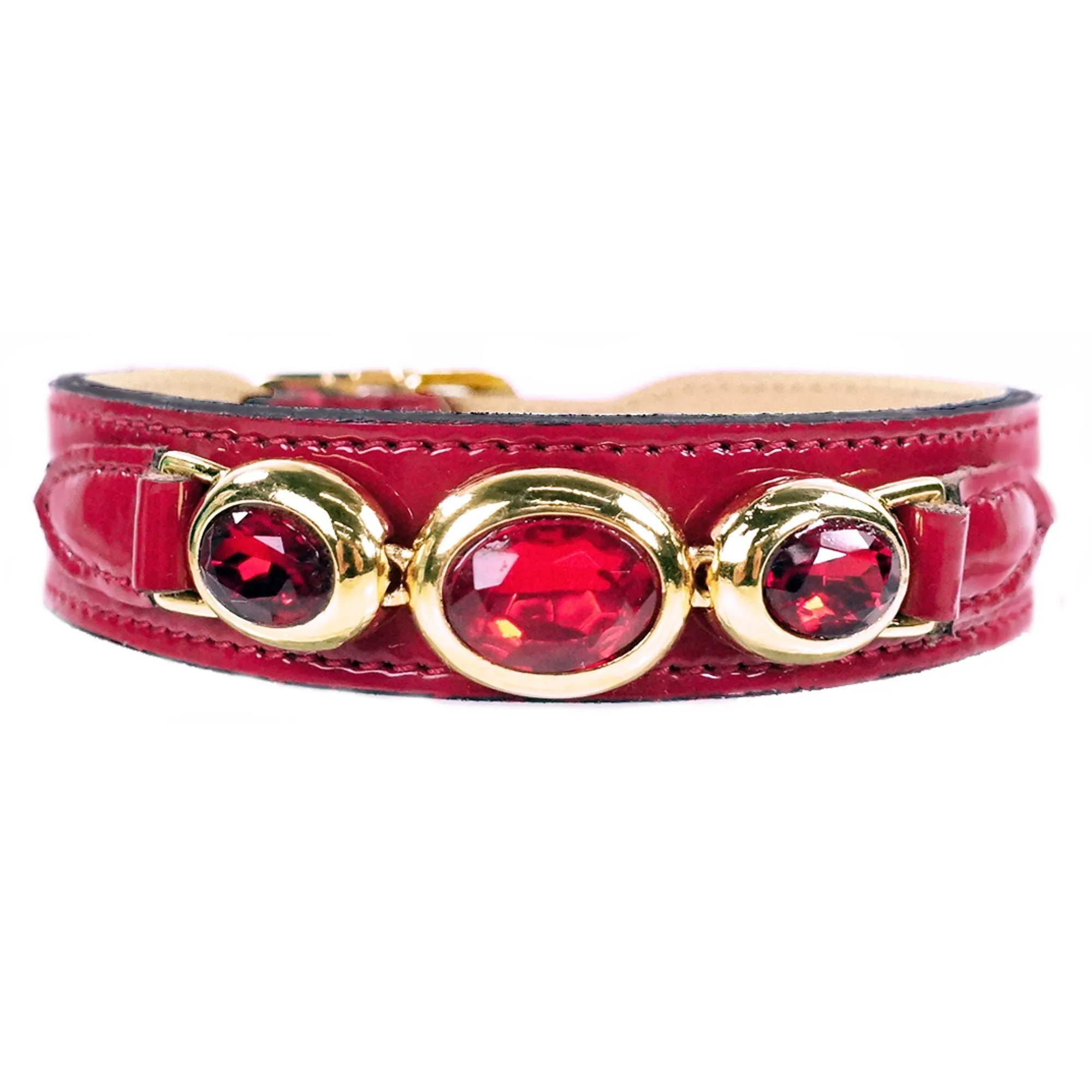 Regency Dog Collar in Ruby Red Patent & Gold