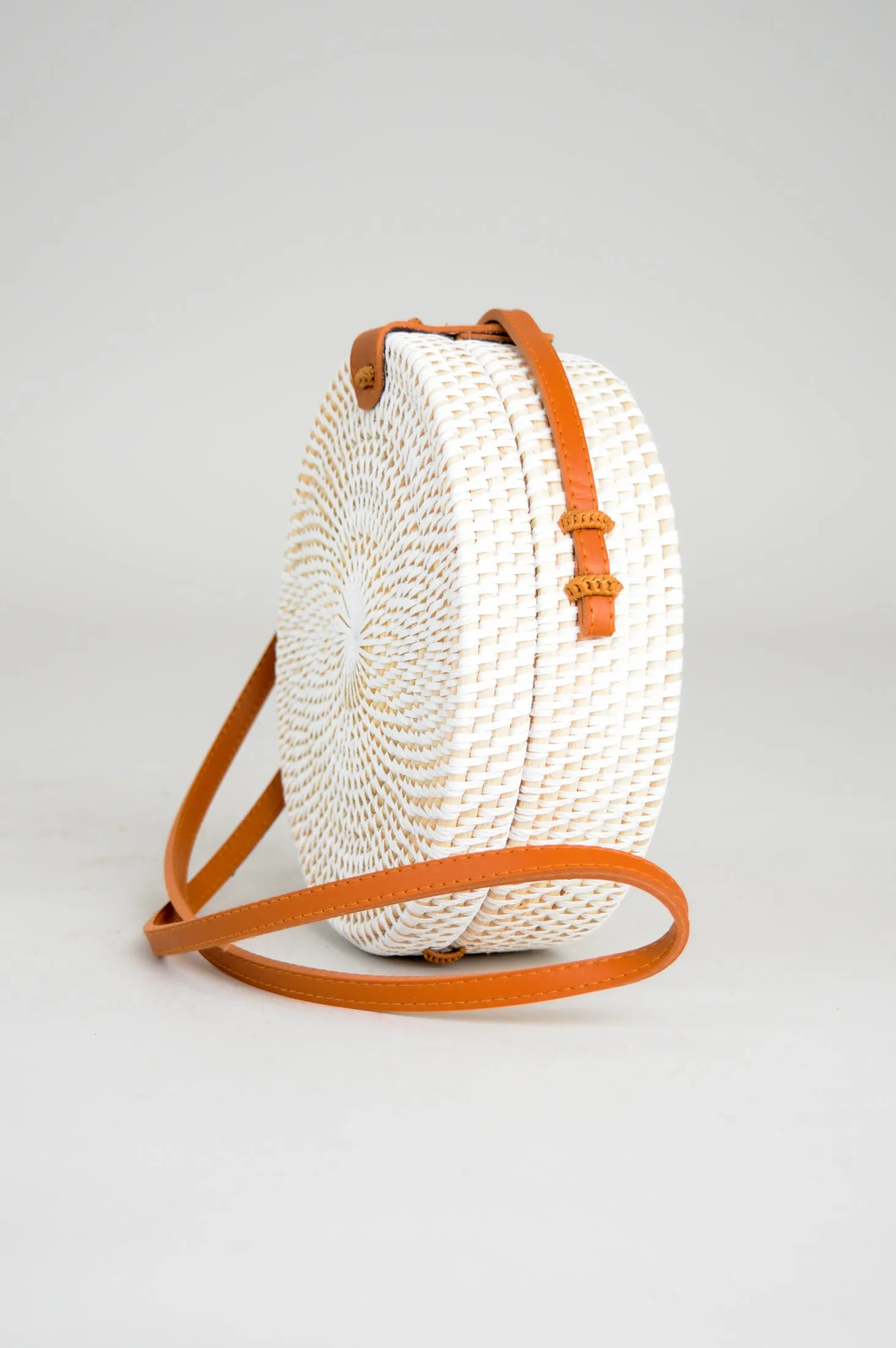Round Rattan Purse, White large