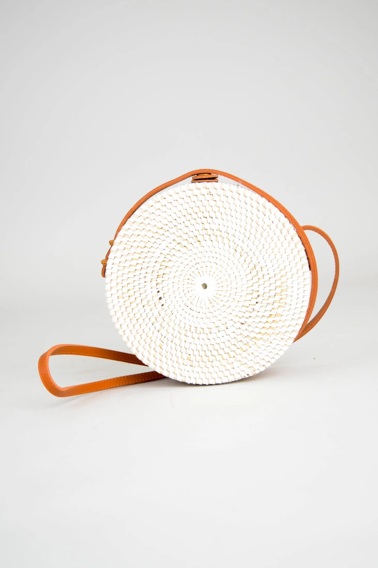 Round Rattan Purse, White large