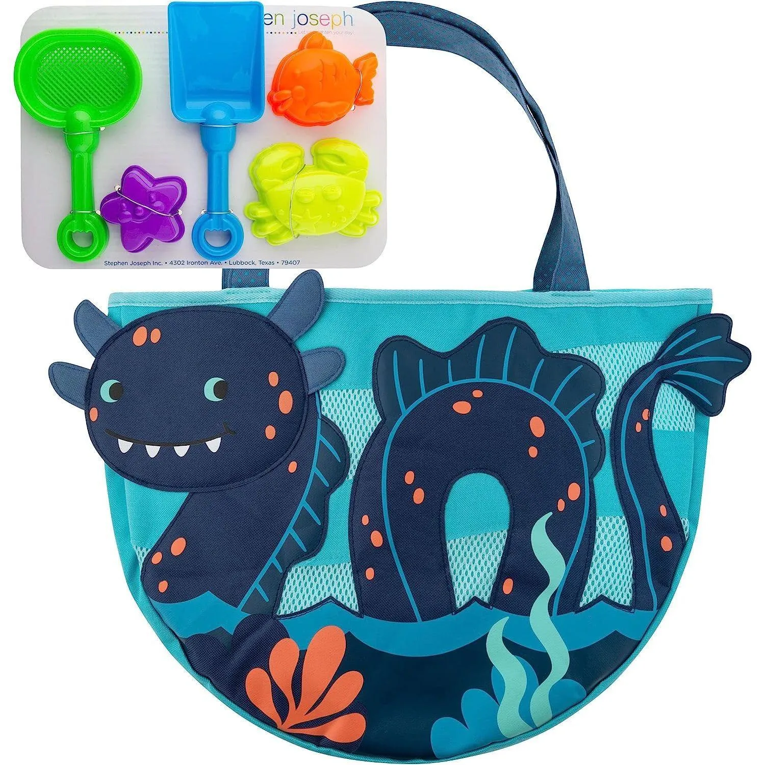 Stephen Joseph, Beach Tote with 6 Piece Sand Toys - Sea Monster