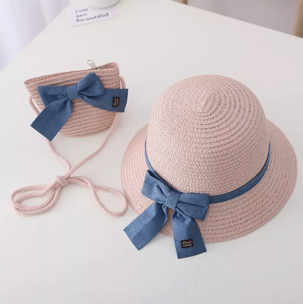 Summer Straw Hat and Sling Bag Set