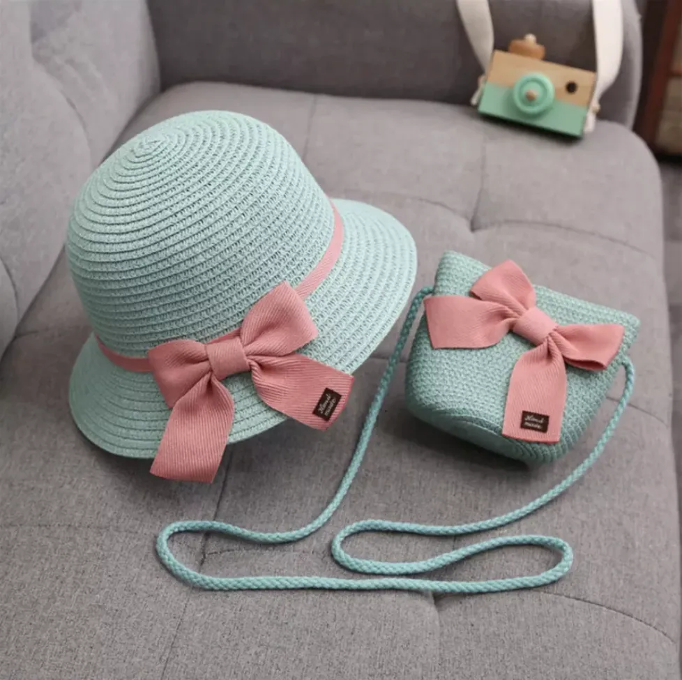 Summer Straw Hat and Sling Bag Set