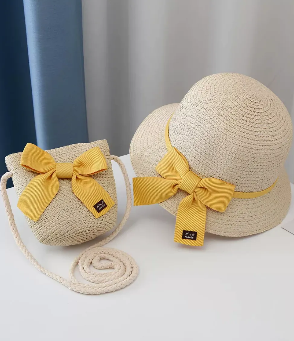 Summer Straw Hat and Sling Bag Set