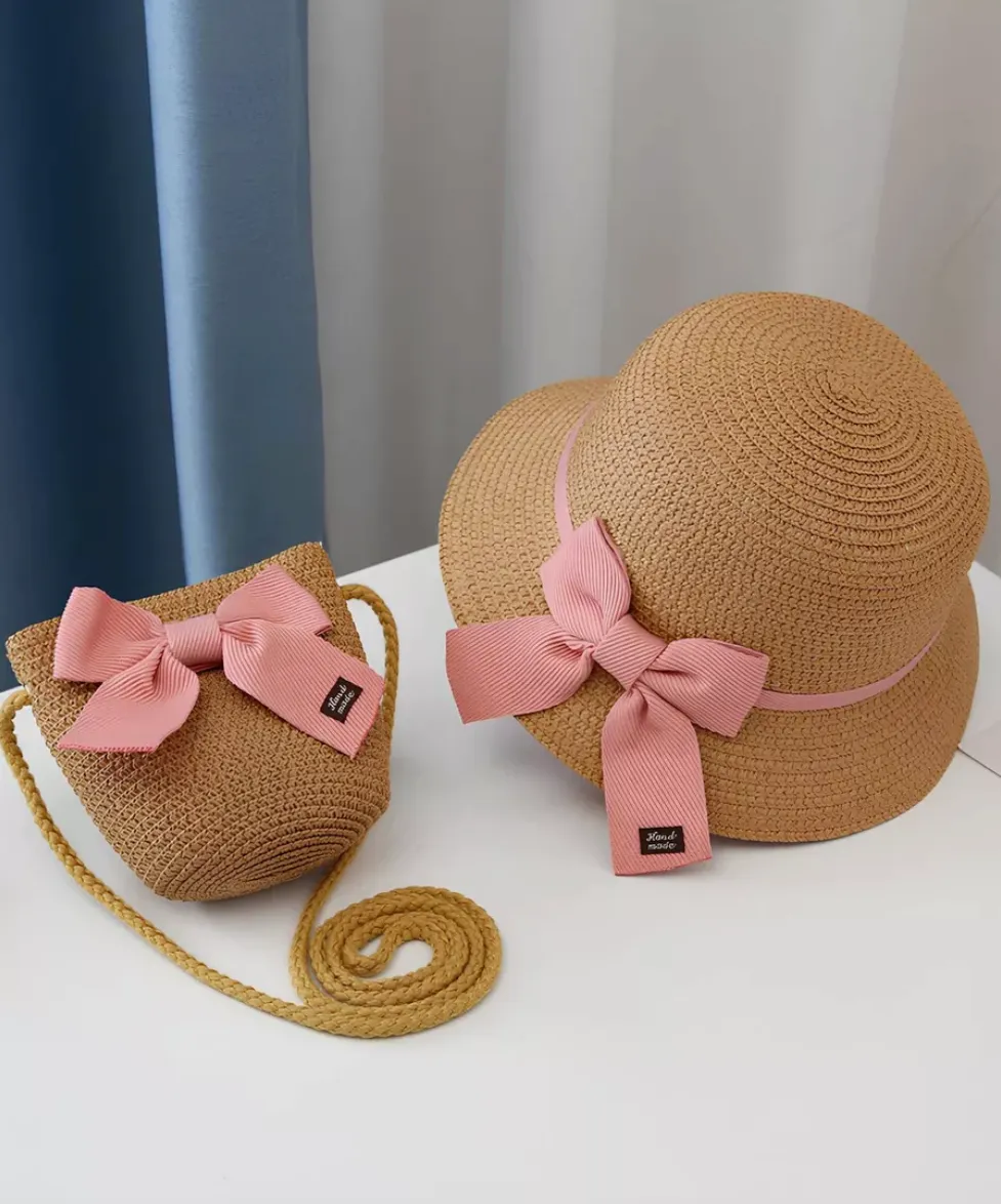 Summer Straw Hat and Sling Bag Set
