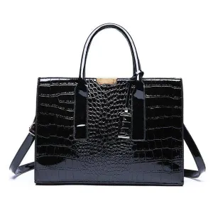 Swans Croc Patent Leather Woman Black Handbags