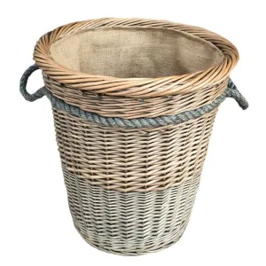 Tall Deluxe Wicker Hessian Lined Rope Handled Log Basket