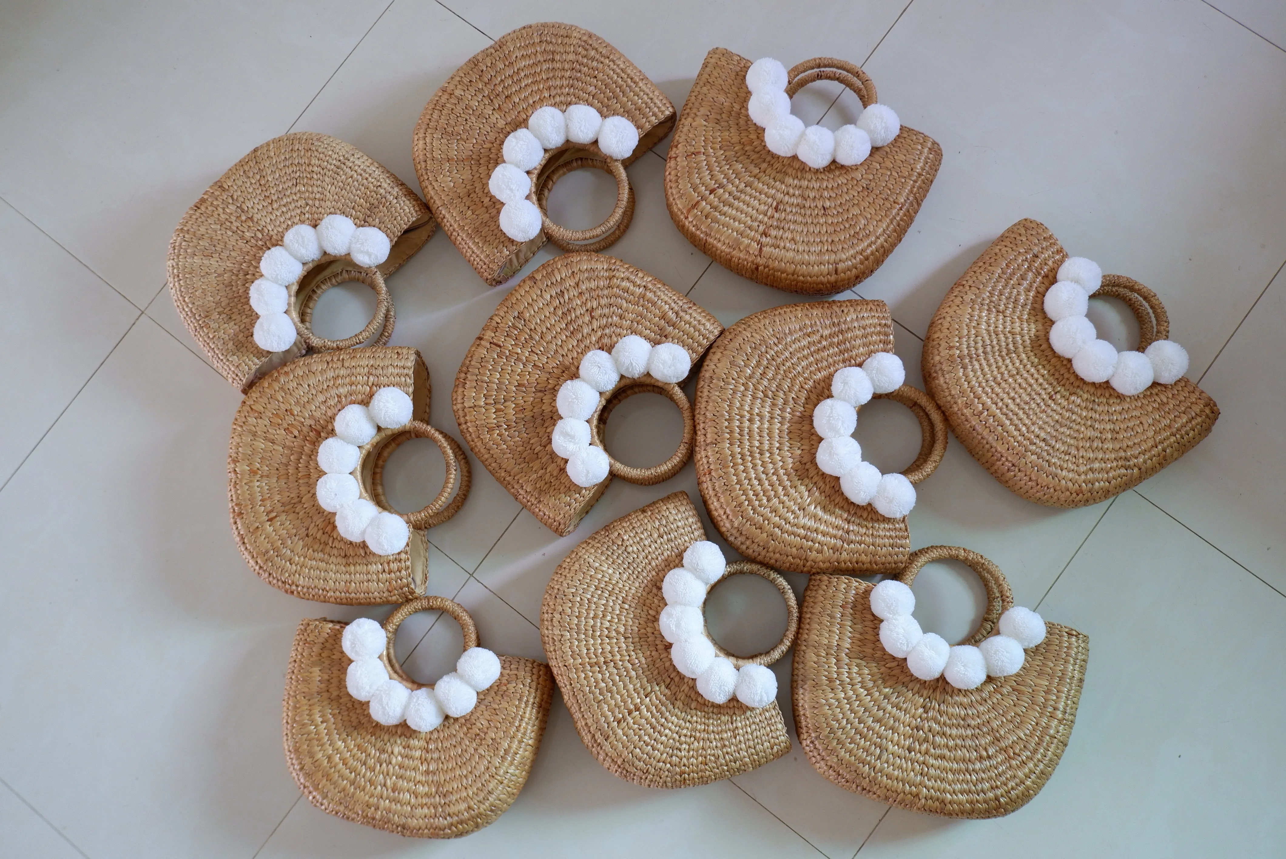Tropical Bachelorette Straw Beach Bag with white pompom