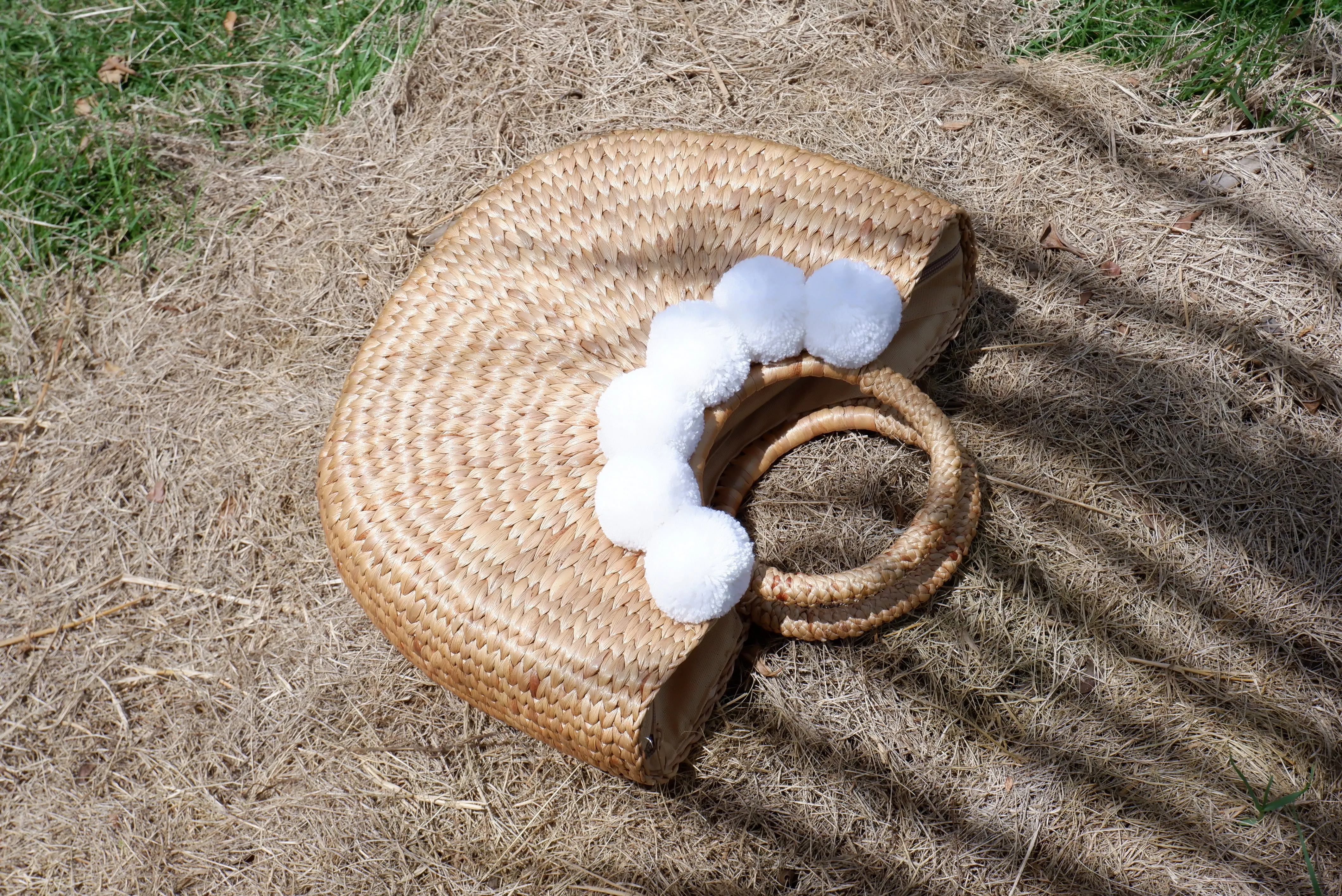 Tropical Bachelorette Straw Beach Bag with white pompom