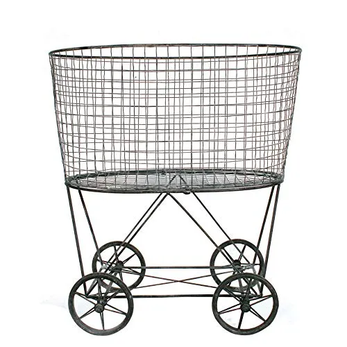 Vintage Look Metal Laundry Basket with Wheels by Creative Co-Op