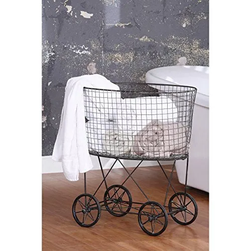 Vintage Look Metal Laundry Basket with Wheels by Creative Co-Op