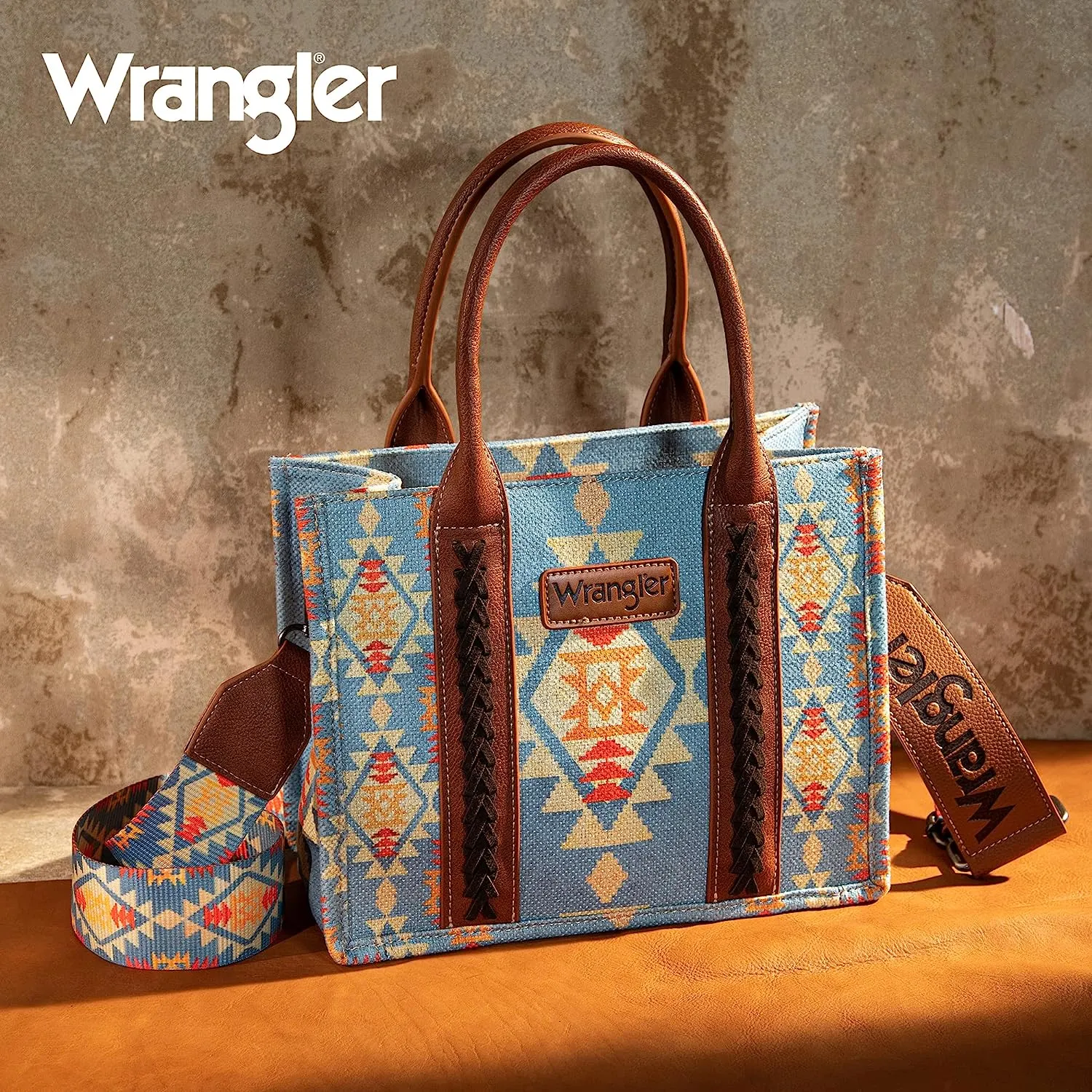 WG2202-8120SBR Wrangler Southwestern Print Small Canvas Tote/Crossbody