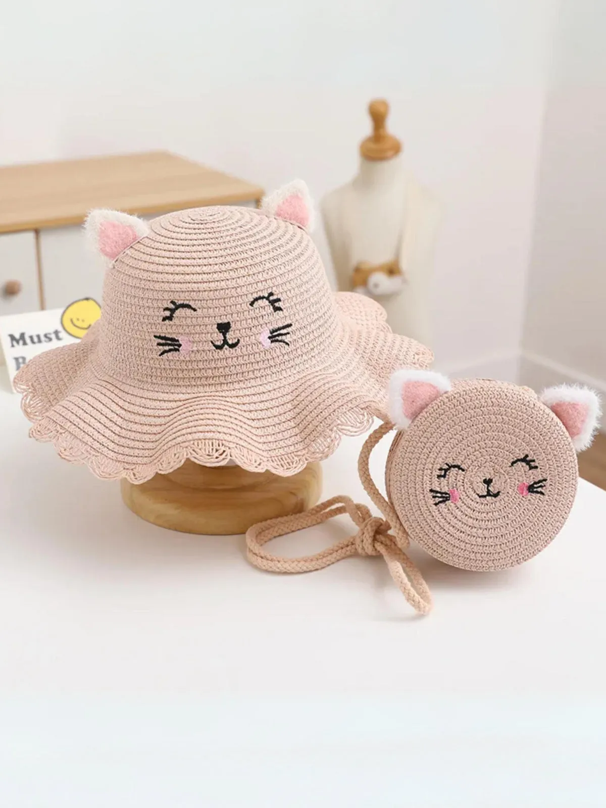 Whisker Wonder Cat Ear Straw Hat Set