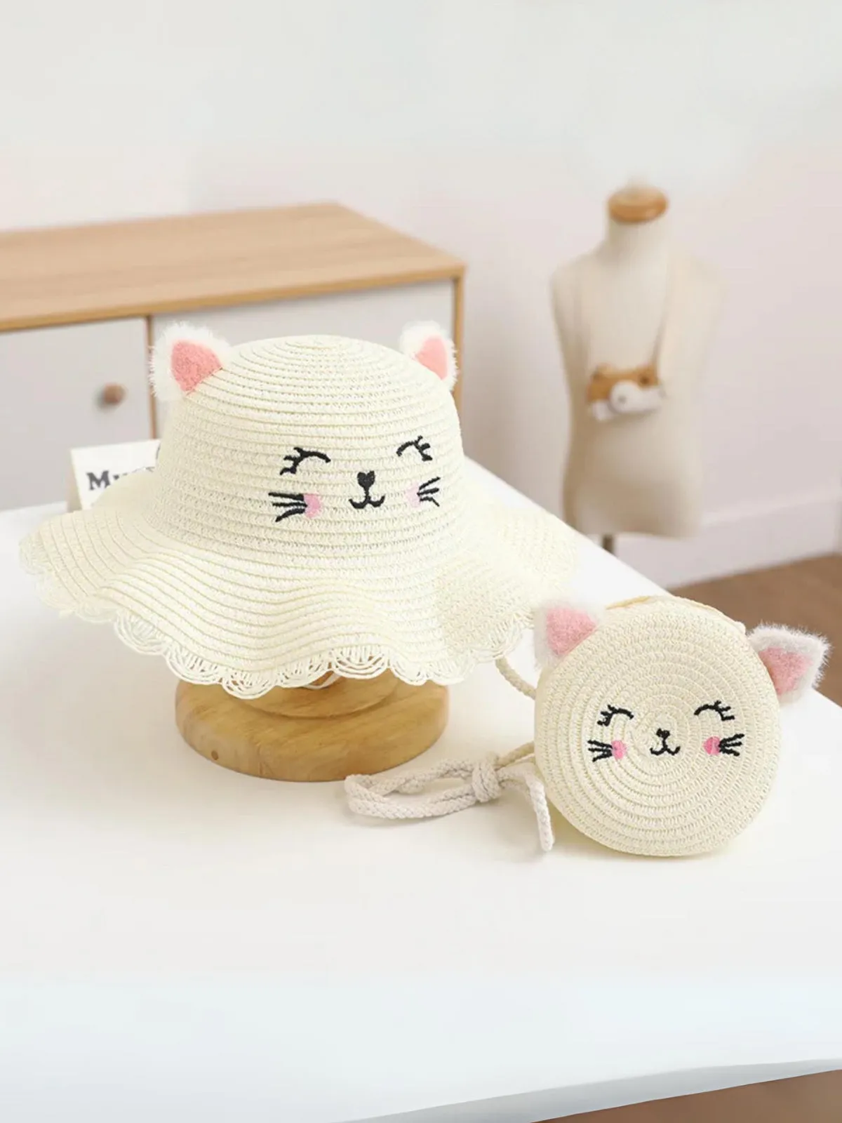 Whisker Wonder Cat Ear Straw Hat Set