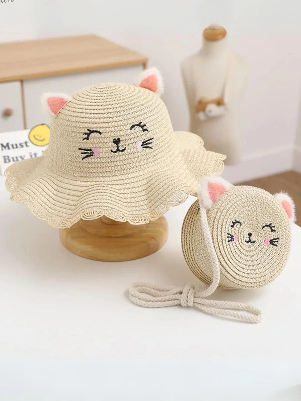 Whisker Wonder Cat Ear Straw Hat Set