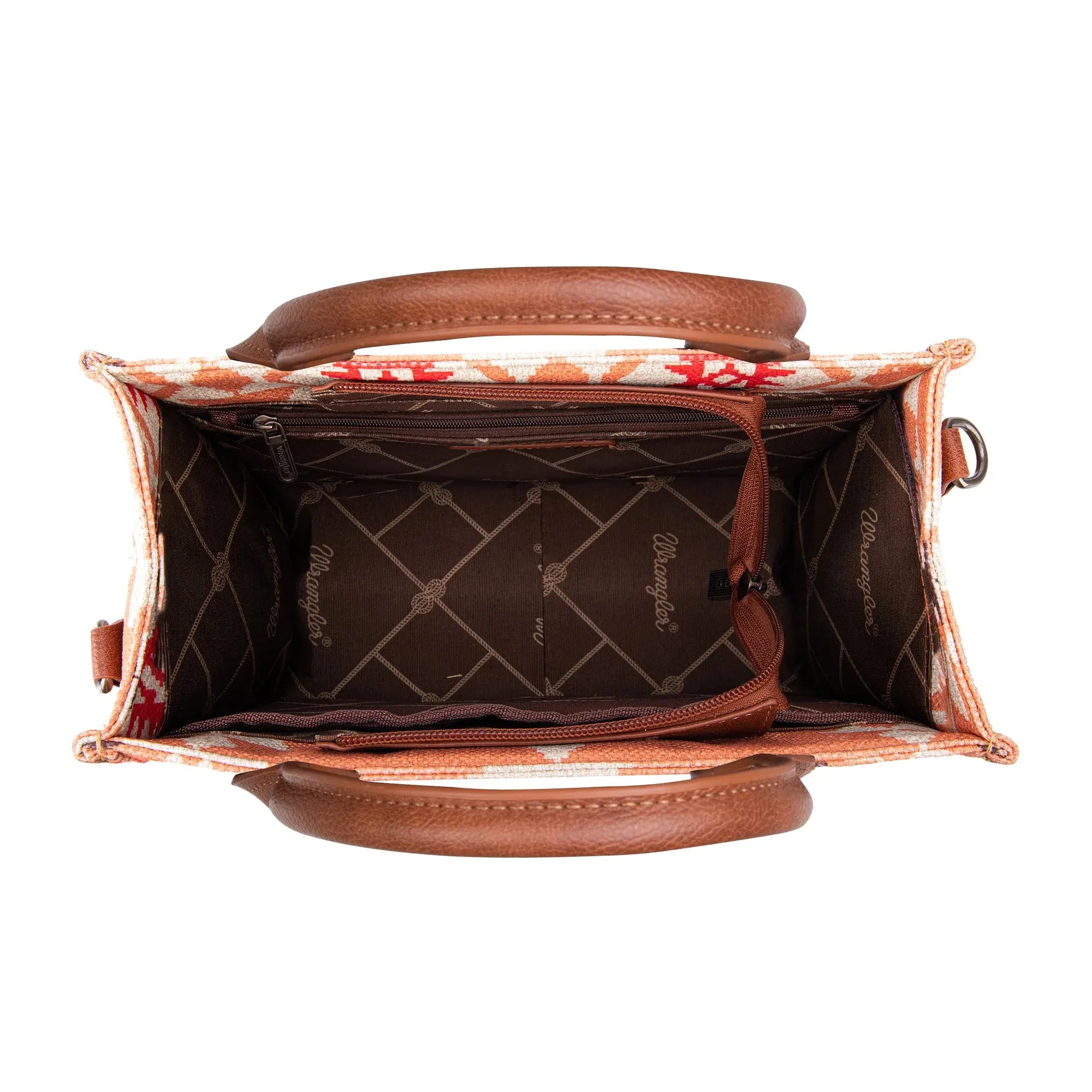 Wrangler Southwestern Dual Sided Print Small Canvas Tote/Crossbody in Peach Multi
