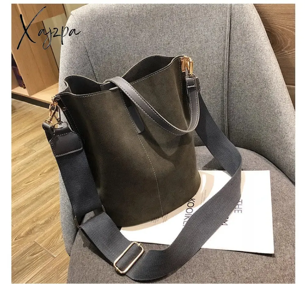 Xajzpa - Messenger bag Women Bucket Shoulder Bag large capacity vintage Matte PU Leather lady handbag Luxury Designer bolsos mujer Black